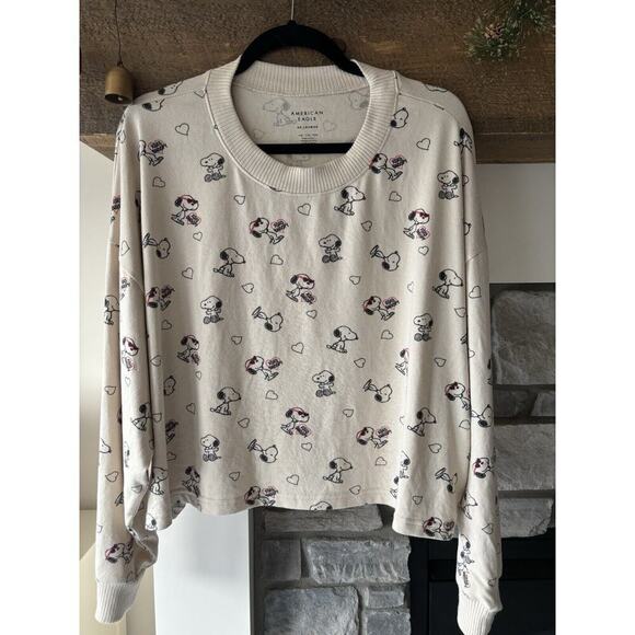 American Eagle Peanuts Snoopy Pajama Set Size XXL Heart Valentine Love Cozy Prep - Picture 2 of 13